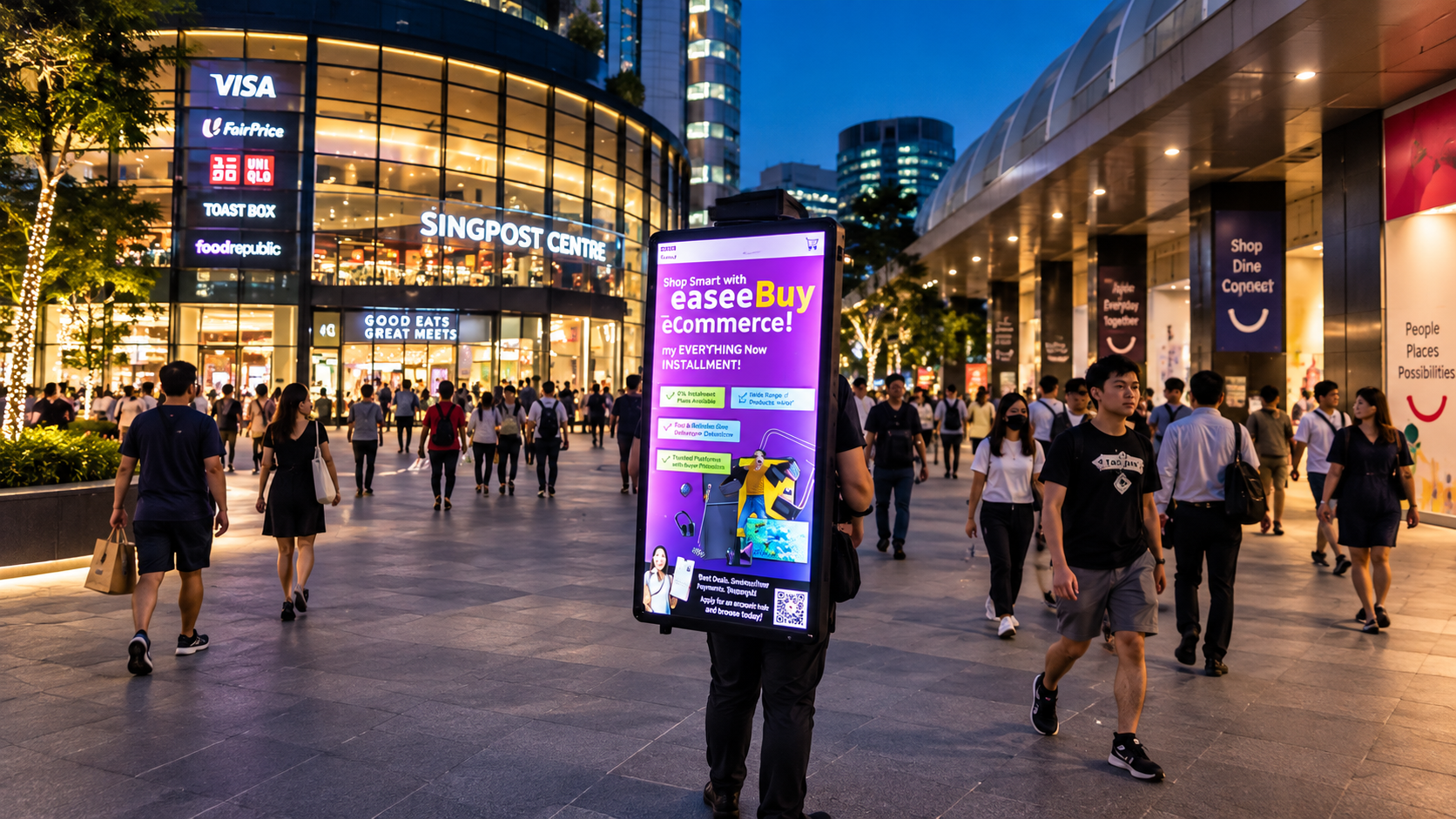 High foot traffic pedestrian crossing in Singapore during peak hours, suitable for flyer distribution jobs and street marketing