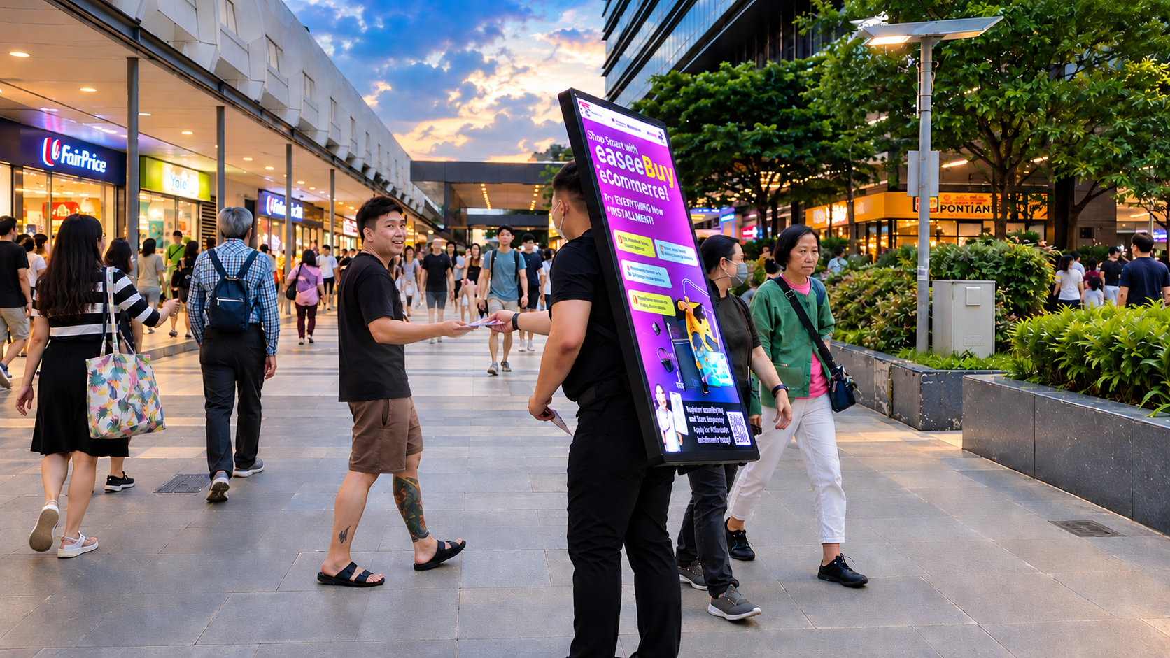 High foot traffic pedestrian crossing in Singapore during peak hours, suitable for flyer distribution jobs and street marketing
